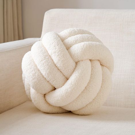 Coussin décoratif rond en forme de nœud – Coussin moelleux tissé à la main (Blanc ivoire)
