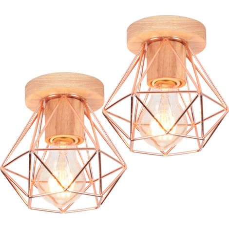 2PCS-Lampe De Plafond Moderne Plafonnier Cage En Métal Luminaire Plafonnier Rétro Intérieur Or Rose Pour Couloir Bar Club (1/5)