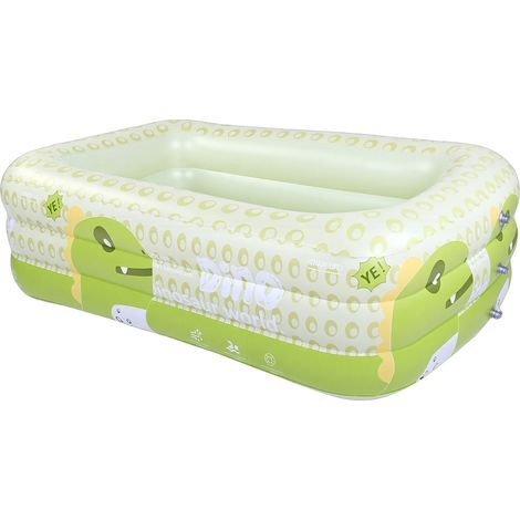 Piscine gonflable en PVC épais pliable avec un adorable dinosaure de dessin animé pour enfants, idéale pour les fêtes aquatiques dans le jardin ou la cour (verte). (1/5)