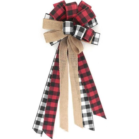 Chapeau et nœud pour le sommet du sapin de Noël, grand nœud à carreaux buffalo, décoration de Noël, (b, style) (1/5)