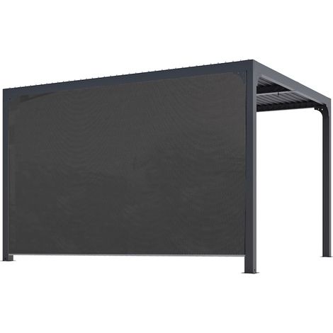 Pergola bioclimatique 10,80m2 – Aluminium gris – Ouverture manuelle – Rideau latéral 3,60m – SKU PER36R30BI – Habrita Foresta (1/3)
