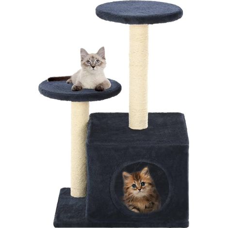 Tiragraffi albero per gatti cuccia per gatti peluche in sisal 60 cm blu scuro 3702127
