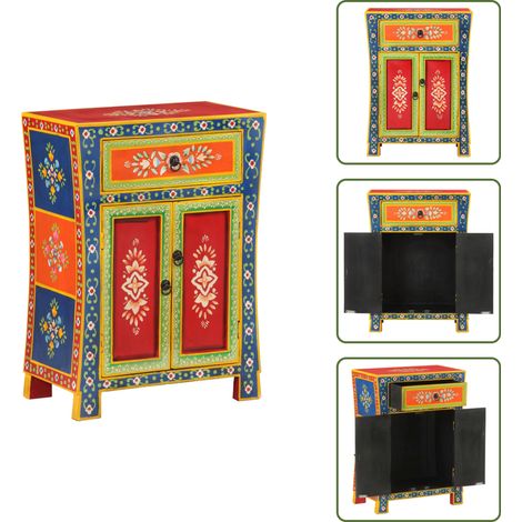Buffet peint à la main 54x30x74 cm bois massif de manguier - Buffet - Commode - Rangement - Mobilier - Bois Massif (1/5)