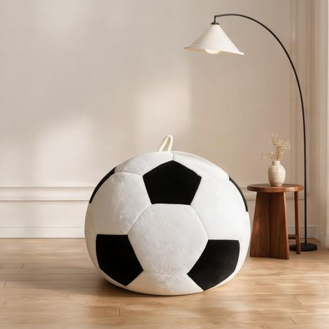 Pouf poire façon ballon de football en flanelle blanche et noire (1/5)