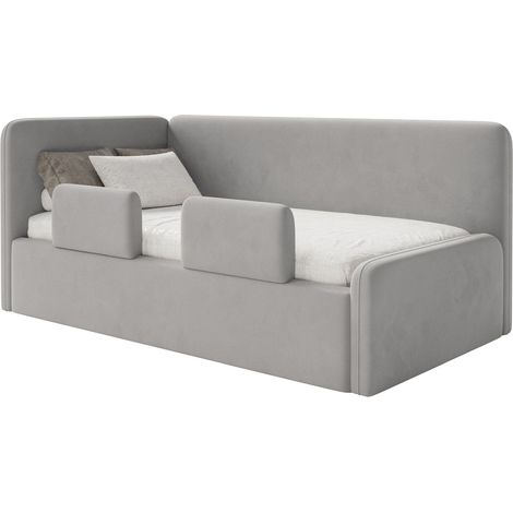 Selsey Fanko – Kinderbett 90x200 cm mit Rausfallschutz, Kopfteil links, Samt, Hellgrau (1/5)