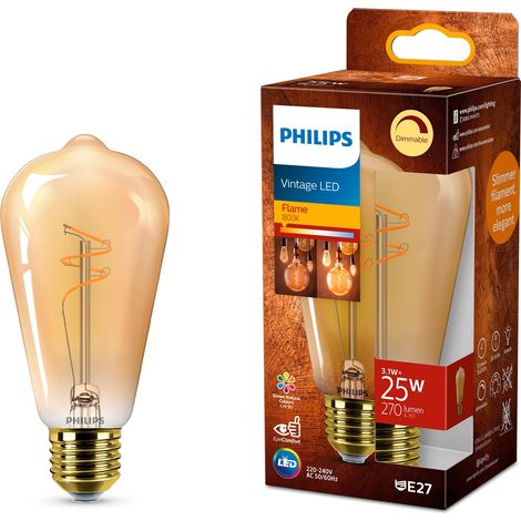 Ampoule Vintage Amber Spiral ST64, Dimmable, Sans scintillement, 270 Lumen, Température 1800 K, 3.1 W=25 W, culot E27, Pack de 1 (1/5)