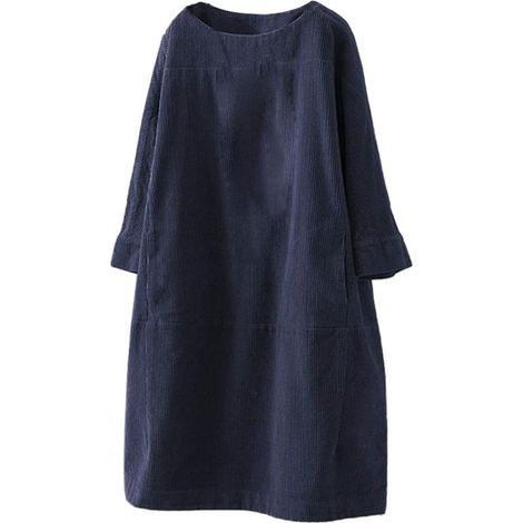 Vestido túnica trapecio vintage para mujer con bolsillos de pana, color liso, mangas largas, vestido informal holgado. (1/5)