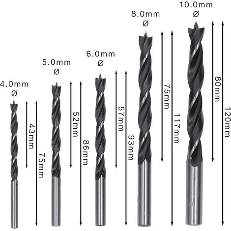 Set di punte da trapano (per legno tenero, legno duro, Ø 4-10 mm, accessorio professionale per trapano/avvitatore)