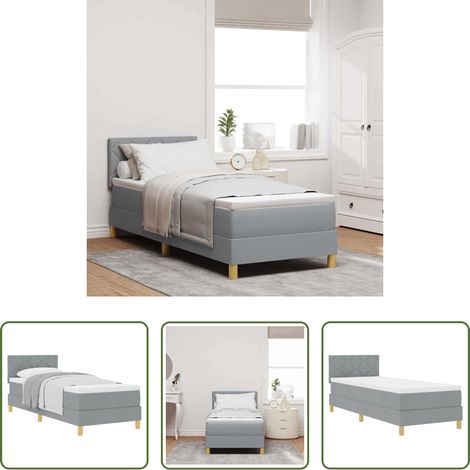 vidaXL Lit moderne - Lit Ă ressorts avec matelas Gris clair 80 x 200 cm tissu (1/5)