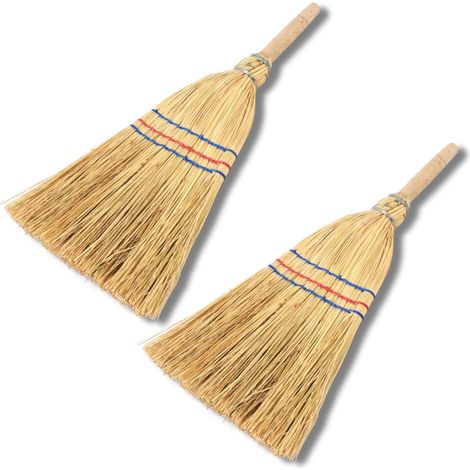Novatool 2X Petit Balai Brosse Balai avec Manche Court 40cm Balai de Paille Balai de Sorcière pour Enfants Petit Balai de Jardin Mini Balai Petit