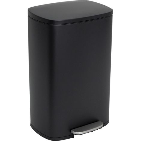 Poubelle de cuisine à pédale 50L Design Noir mat en acier Inox avec seau et fermeture douce (1/5)
