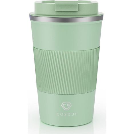 Isolierbecher 380ml Edelstahl auslaufsicher doppelwandig für Kaffee & Tee Lightgreen (1/5)