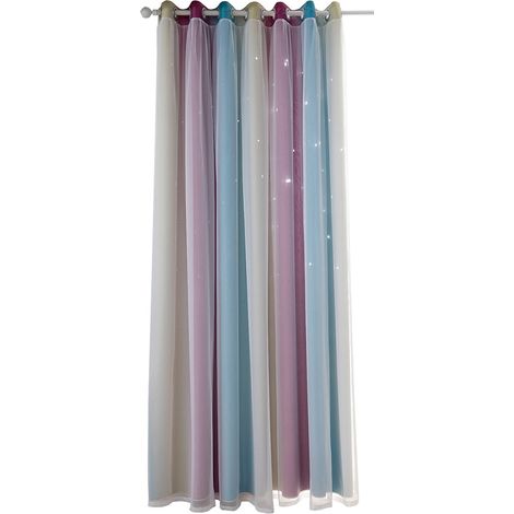 Sternenvorhänge, Verdunkelungsvorhänge für Kinderzimmer, Mädchenzimmer, Wohnzimmer, bunte doppellagige Sternenfenstervorhänge, 1 Paneel (53''B x 63''L, Lila) (1/5)