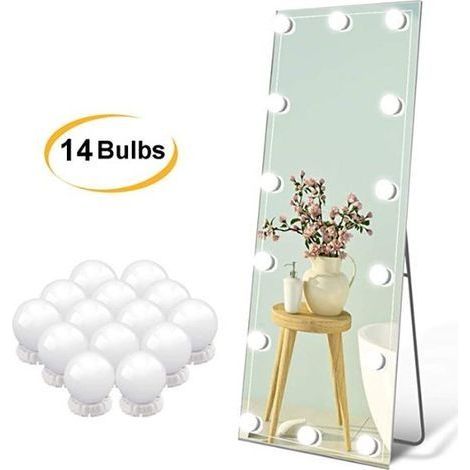 14pcs Ampoules LED Lumière de Miroir, Kit de Lumière LED, USB Lampe LED pour Miroir de Courtoisie pour Maquillage, Cosmétique, Lampe de Coiffeuse Table, Miroir Non Inclus (1/4)