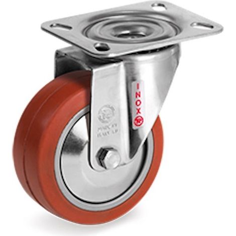 Roulette INOX pivotante Ø 100 mm CAOUTCHOUC pour FOUR DE CUISSON de - 30 à +250°C ROULEMENT (1/2)
