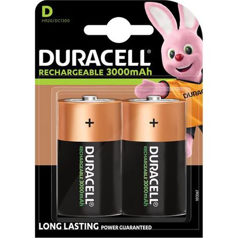 Duracell D Cell rechargeable batteries 3000mAh – Pack of 2 – Retains 80% charge after 12 months – Ideal for power-hungry devices (1/2)