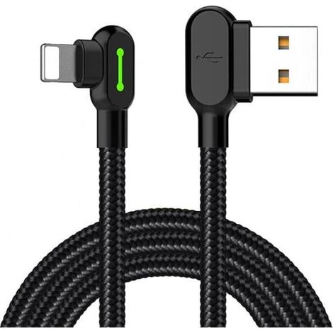 Câble USB coudé à 90° avec voyant LED, câble de charge réversible en nylon, adaptateur de connecteur de charge USB à synchronisation rapide, compatible avec iPhone (1/4)