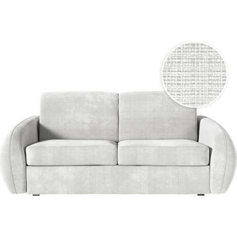 Canapé LOUKA convertible 3 places couchage quotidien 140x190cm matelas 13cm tissu chenille beige