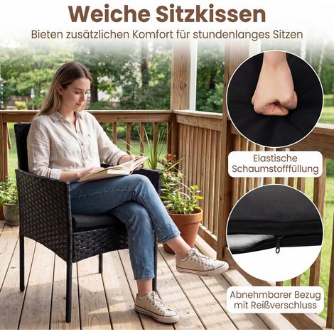 Set de mobilier de jardin, mobilier de balcon en rotin 3 pièces avec 2 chaises et table de jardin, salon de jardin extérieur - noir (1/5)