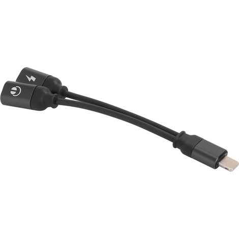 Adaptateur chargeur 2 en 1 pour casque audio, en alliage d'aluminium, câble Plug and Play, double orifice pour iOS, noir (1/5)