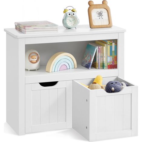 Meuble de Rangement pour Jouets, Étagère pour Enfants, Armoire, avec 2 Rangements à roulettes, pour Salon, Chambre, Salle de Jeu, 29,7 x 72,2 x 60 cm, Blanc Nuage LHS280WB01 (1/5)