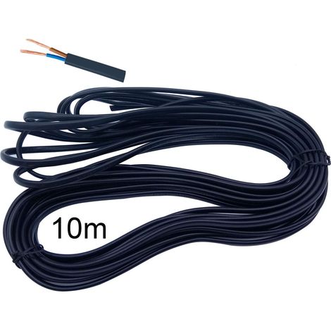 2 Core support en PVC Noir secteur électrique Fil de cuivre de câble haute résistance à la température 2 x 0,75 mm² câble d'alimentation double–10 metre Longueur de coupe Flexible Bassin câble