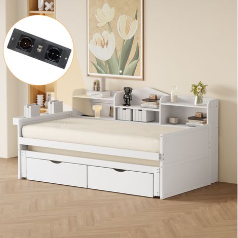 Letto Singolo 90x200 cm con Letto Estraibile Bianco (1/5)