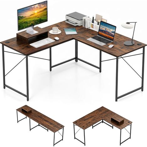 COSTWAY Scrivania Computer Angolare Salvaspazio (Marrone Chiaro) (1/5)