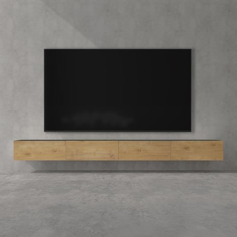 doporro Mobile Porta TV Sospeso 320 cm con 4 Ante Antracite Opaco e Marrone Chiaro, Credenza Bassa da Soggiorno Salotto, Madia Consolle Bicolore per TV Fernsehschrank02
