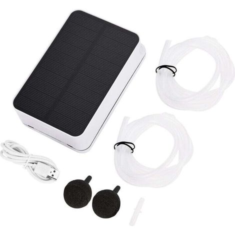 Pompa ad aria a energia solare per acquari e laghetti da giardino, portata d'aria 0,3 l/min, pannello solare 5V 1,45W, dimensioni 13 x 8 x 4,2 cm