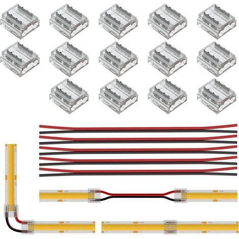 Kit de connecteurs FCOB COB 8mm 14pcs connecteur transparent 5pcs 15cm de long 20AWG fils d'extension pour sans soudure sans fil, bande de connexion d'angle FCOB (1/5)