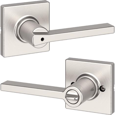 Poignée de porte intérieure avec serrure, levier de porte pour salle de bain et chambre à coucher, serrure tournante réversible sans clé, en nickel satiné (1/5)