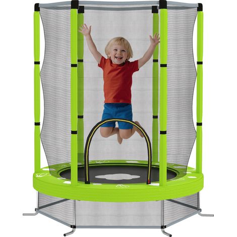 Trampoline pour enfants, 140 cm de diamètre, avec filet de sécurité et motifs, 3-6 ans, vert (1/5)