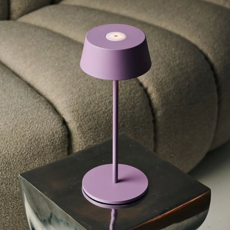 Lampe de Table Rechargeable Sans Fil en Métal Violet Lilas - Lampe à Poser Tactile H36 cm IP54 - PANGIVO (1/5)