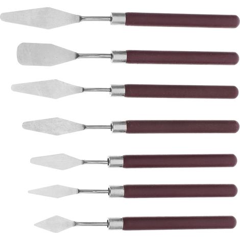 7pièces Set de Couteaux à Peindre Acier Inoxydable avec Manche Bois Spatules Pointues pour Peinture à Huile et Aquarelle Outils de Grattage Précis pour Artistes et Étudiants (1/5)