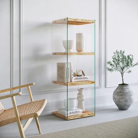 Colonne vitrine design - bois clair, 4 plateaux LHASA (1/5)