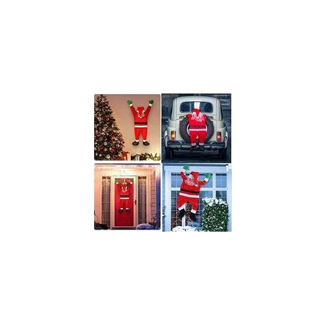 108/170 cm Grand Décoration de Noël à Suspendre, Père Noël à Suspendre pour intérieur et extérieur, Maison, Porte, Mur, fenêtre, Voiture, escaliers, toits, Rouge