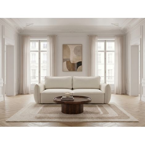 BOBOCHIC - Canapé droit convertible 3 places ESMEE tissu chenille Blanc (1/5)
