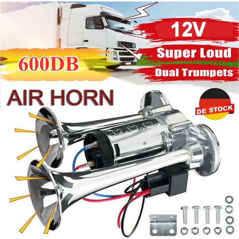 2 klaxons de brouillard à air comprimé, 600 dB, 12 V, double trompette, pour voiture camion bateau (1/5)
