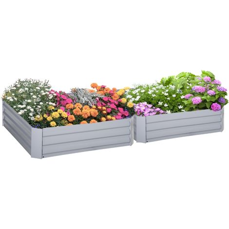 Ensemble de 2 jardinières surélevées à fond ouvert, en métal, pour plantes, légumes et arbustes, 100 x 100 x 30 cm, grises (1/3)