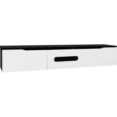 Mueble TV blanco y negro 180 cm, acabado brillante, LED 16 colores, pared MODENUIT (1/5)