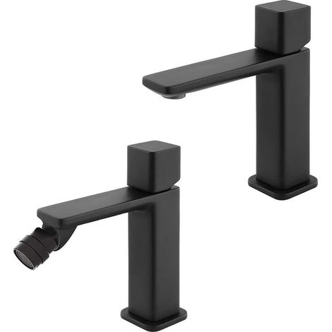 Set di rubinetti lavabo e bidet nero opaco con piletta Lotus (1/5)