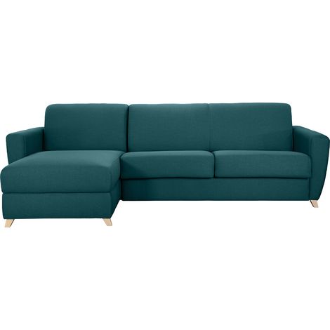 Divano letto angolare e reversibile con contenitore blu anatra GRAHAM