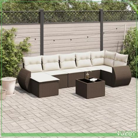 Salon de jardin - 3221692 - Résine tressée marron - Modulaire 8 pièces - Coussins déhoussables (1/5)