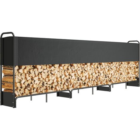 Range bûches extérieur, abri bois de chauffage couverture imperméable 600D Oxford charge 600 kg 389 x 38 x 118 cm noir (1/5)