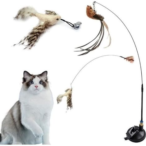 Jouet à Plumes pour Chats,Plumeau de Jeu pour Chat,Baguette Chat Teaser,Jouet pour Chat Interactif,Bâton Jouet Chat,Bâton de Chat (1/4)