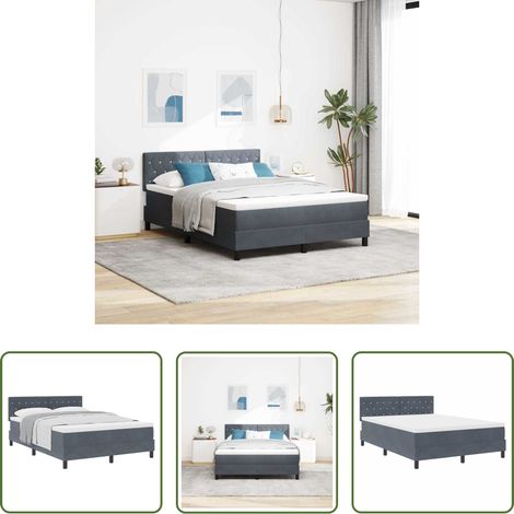 Lits contemporains - Lit à ressorts avec matelas Gris foncé 140 x 190 cm Velours (1/5)
