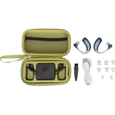 Prothèse auditive Bluetooth rechargeable 1 paire, transmission stable, réduction de bruit, amplificateur sonore bleu (1/5)