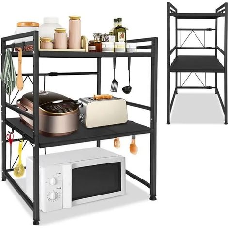 Étagère à micro-ondes - LZQ - Extensible - Métal - Noir - 2 niveaux - 40/644536.5 cm (1/4)