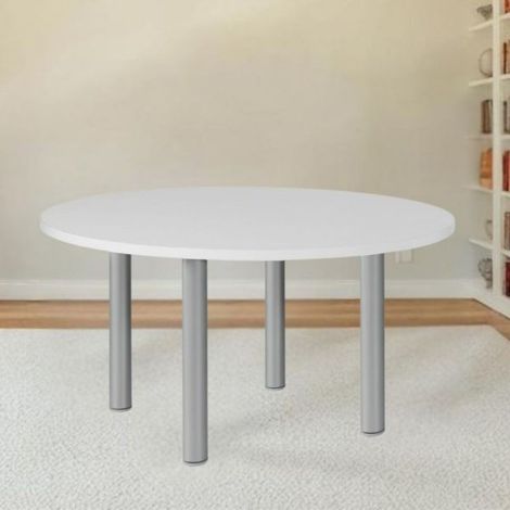Tavolo tondo Manila con gambe in acciaio verniciato alluminio e piano colore bianco 120x120 cm.